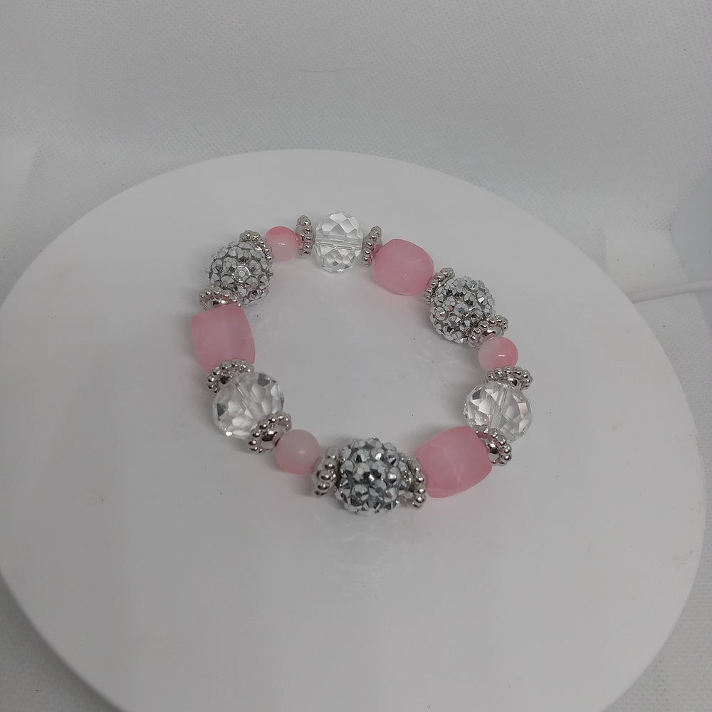 Elegant Pink and Silver Beaded Bracelet